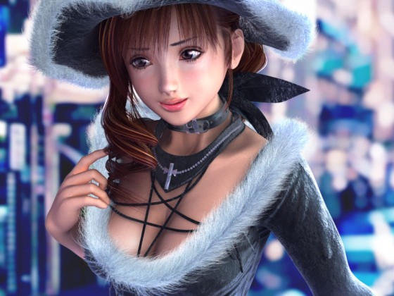 Perfect manga babe in sexy hat and big neckline