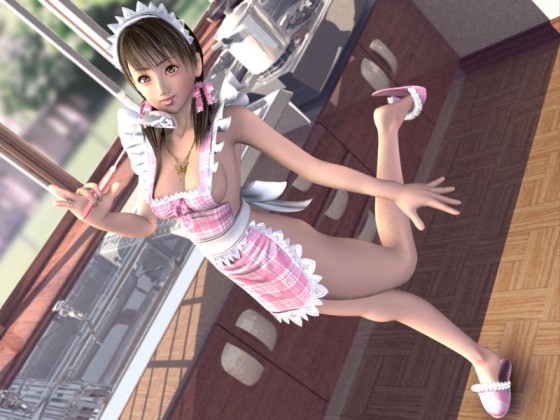 Sexy cleaning manga lady with pink outfit