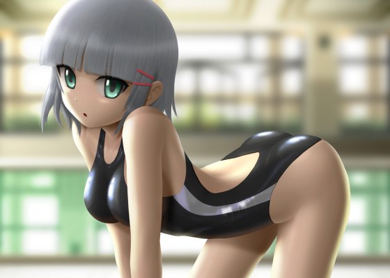 Beautiful hentai doll in sexy swimm outfit